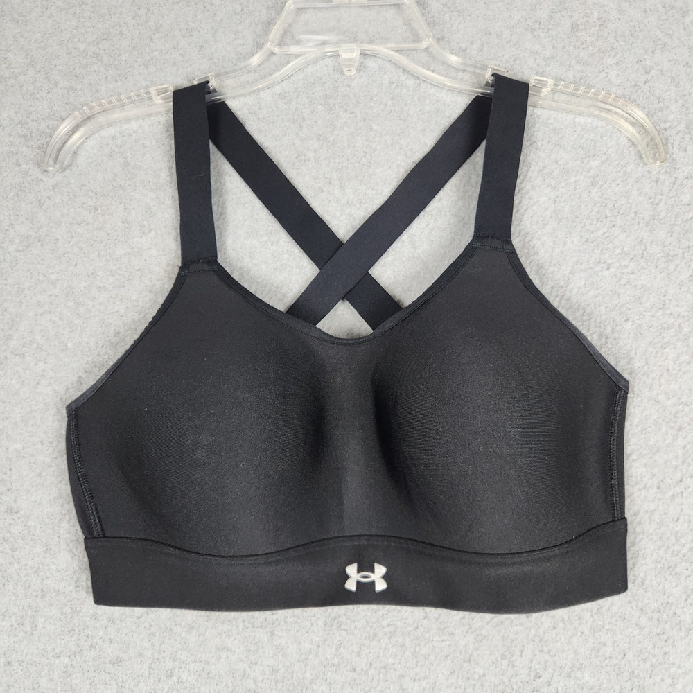 Under Armour Sports Bra Womens MD Black Fitted High Impact Molded Cup Crossback